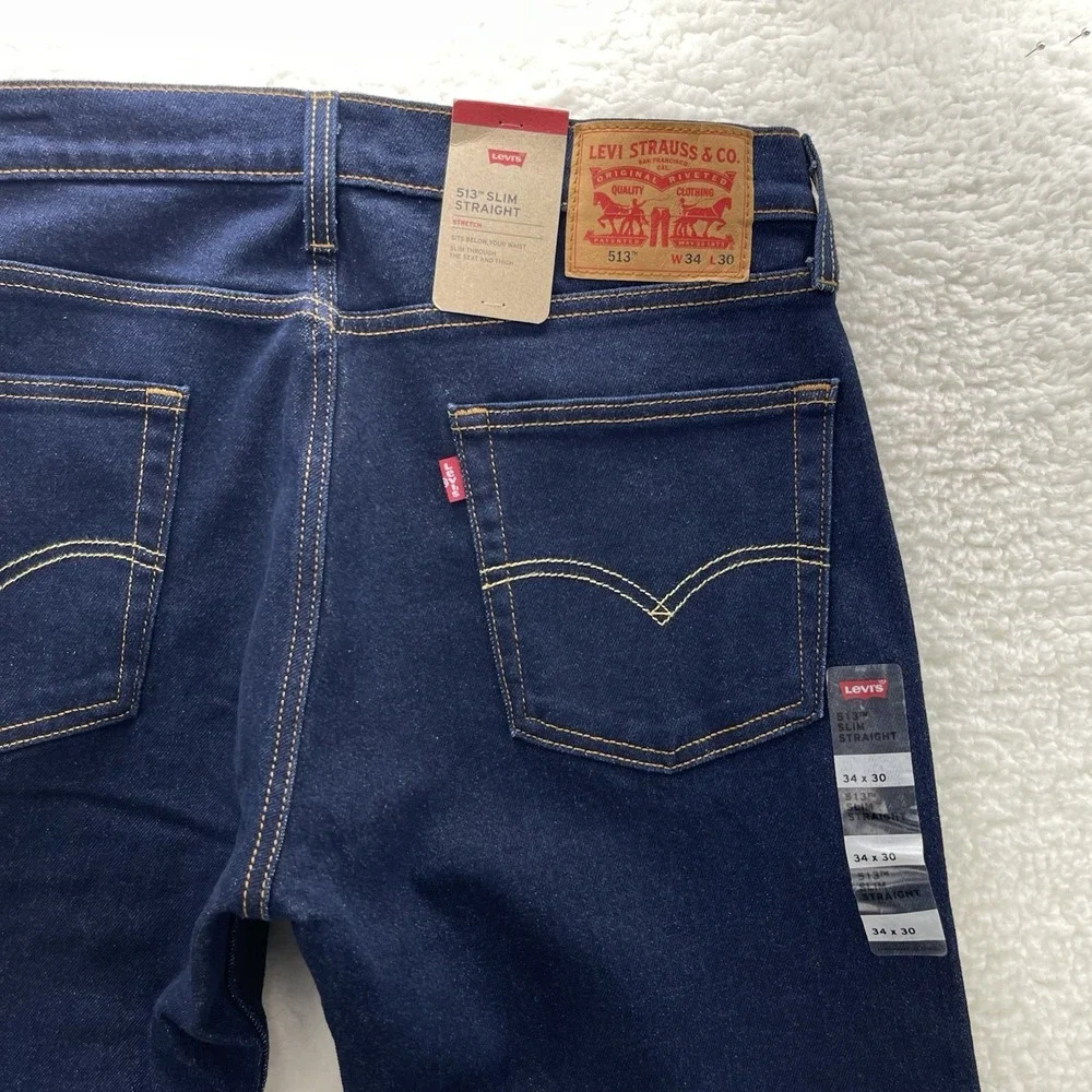 Levis Jeans Mens 34x30 Blue 514 Straight Fit Dark Wash Denim Grunge Cowboy